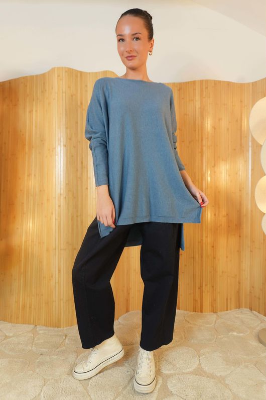 Winnie Ribby Stretch Longline Fine Knit Denim